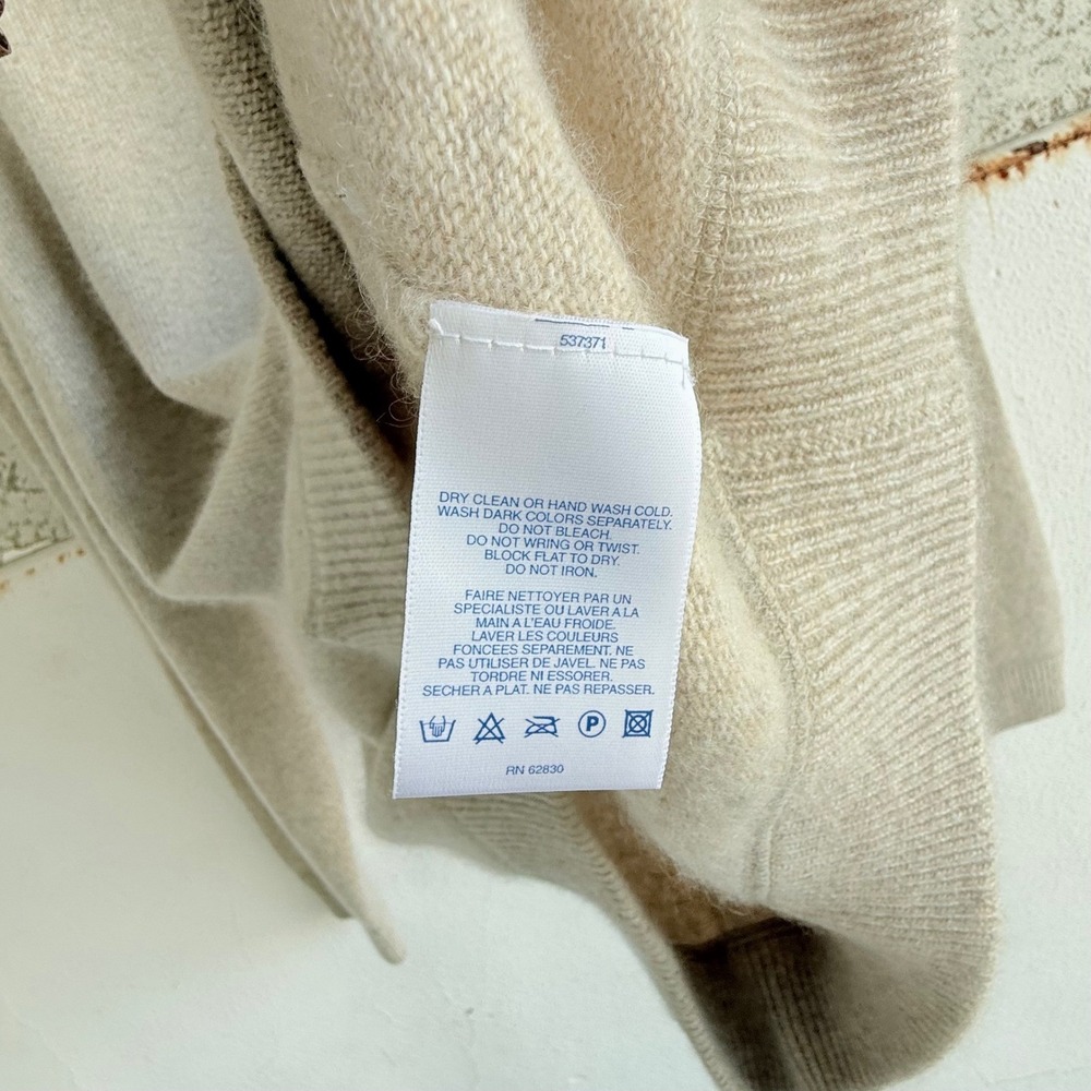 Lands End Cashmere Sweater Oatmeal Beige Crewneck Mens XL Classic Preppy Luxury - Picture 8 of 10